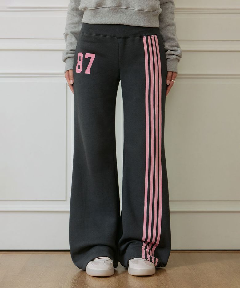 Side-Stripe Flare Track Pants [Charcoal]