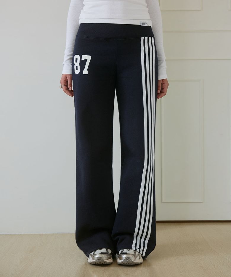 Side-Stripe Flare Track Pants [Navy]