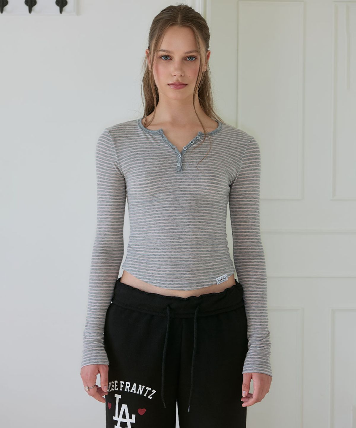 로제프란츠(ROSEFRANTZ) Striped Wool Henley Long Sleeve [Gray]