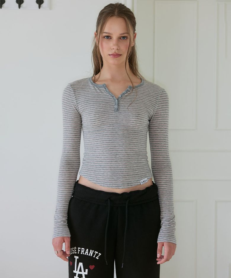 Striped Wool Henley Long Sleeve [Gray]