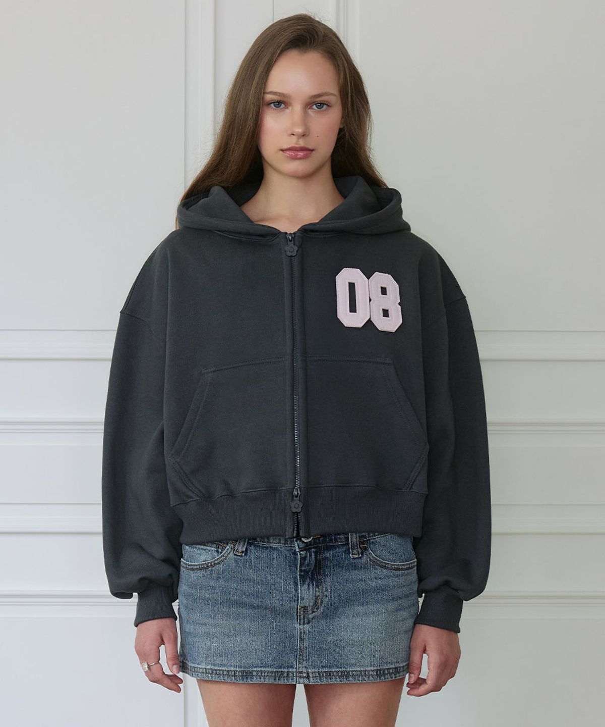 로제프란츠(ROSEFRANTZ) Varsity Fleece Hood Zip-Up [Charcoal]