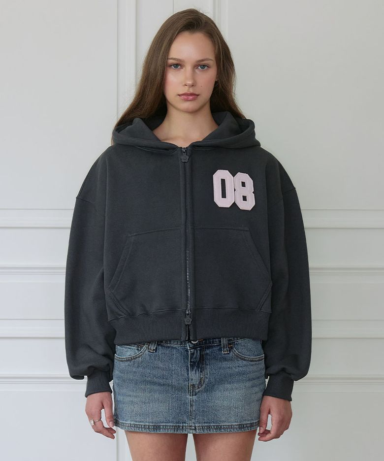 Varsity Fleece Hood Zip-Up [Charcoal]