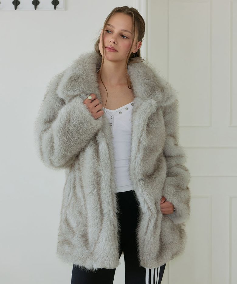 High-Neck Fur Half Coat [Gray]