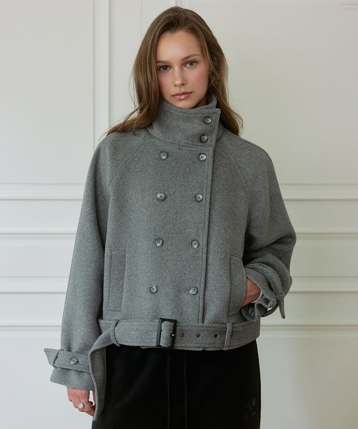 로제프란츠(ROSEFRANTZ) Double-Breasted Wool Crop Coat [Gray]