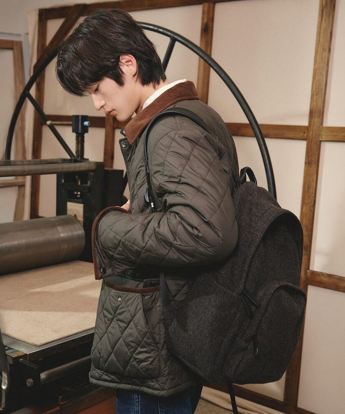 빈폴 액세서리(BEANPOLE ACCESSORY) 울 헤링본 백팩 - 브라운