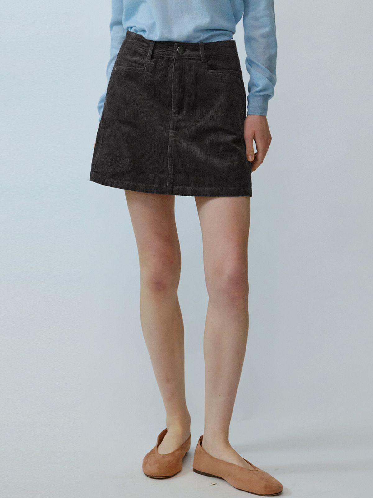 엘씨브이(LCVE) CORDUROY MINI SKIRT_CHARCOAL