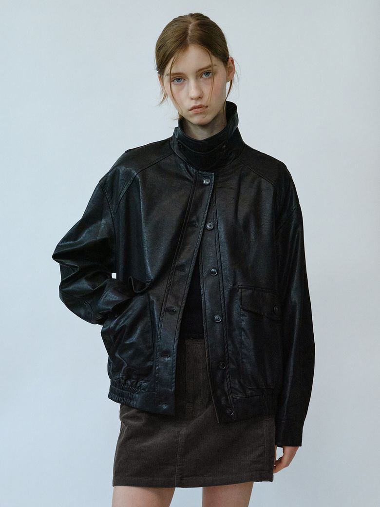 SOFT FAUX LEATHER JUMPER_BLACK