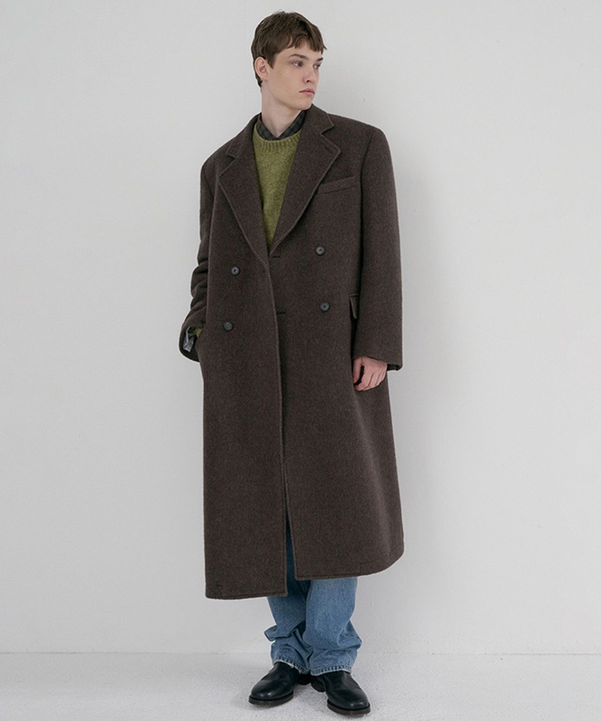 던스트 포 맨(DUNST FOR MEN) UNISEX LOOSE DOUBLE-BREASTED COAT_UDCO6D127_BROWN MELANGE