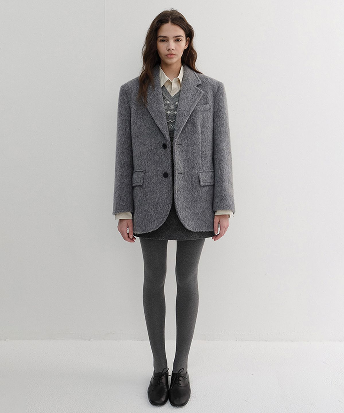 던스트(DUNST) UNISEX ALPACA BLAZER COAT_UDJA6D123_MELANGE GREY