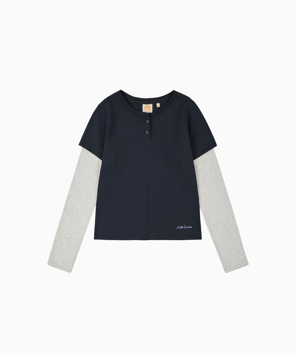 헬로 선라이즈(HELLO SUNRISE) Henley Neck Layered L/S Tee(W)_Navy