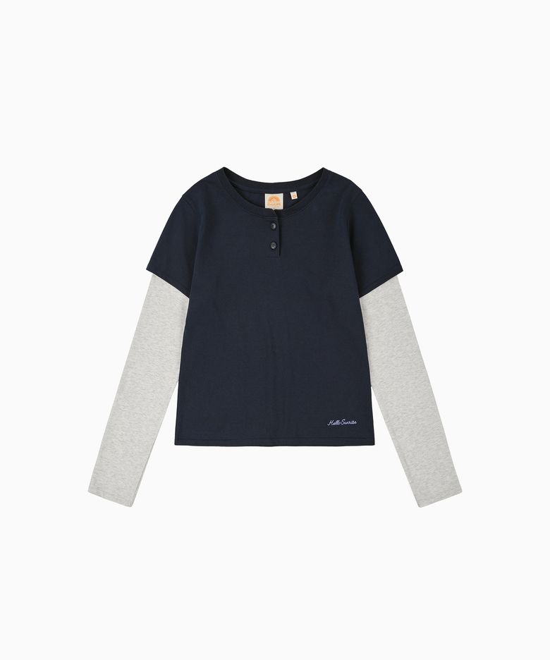 Henley Neck Layered L/S Tee(W)_Navy