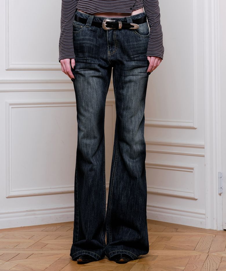 Dirty Washed Semi Bootcut Denim Indigo