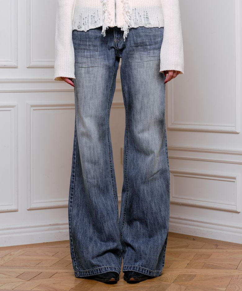 Dirty Washed Semi Bootcut Denim Light Indigo