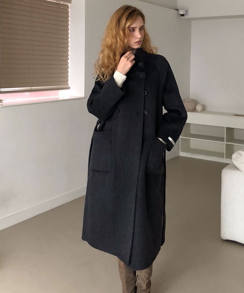 Pure High neck handmade coat (charcoal)
