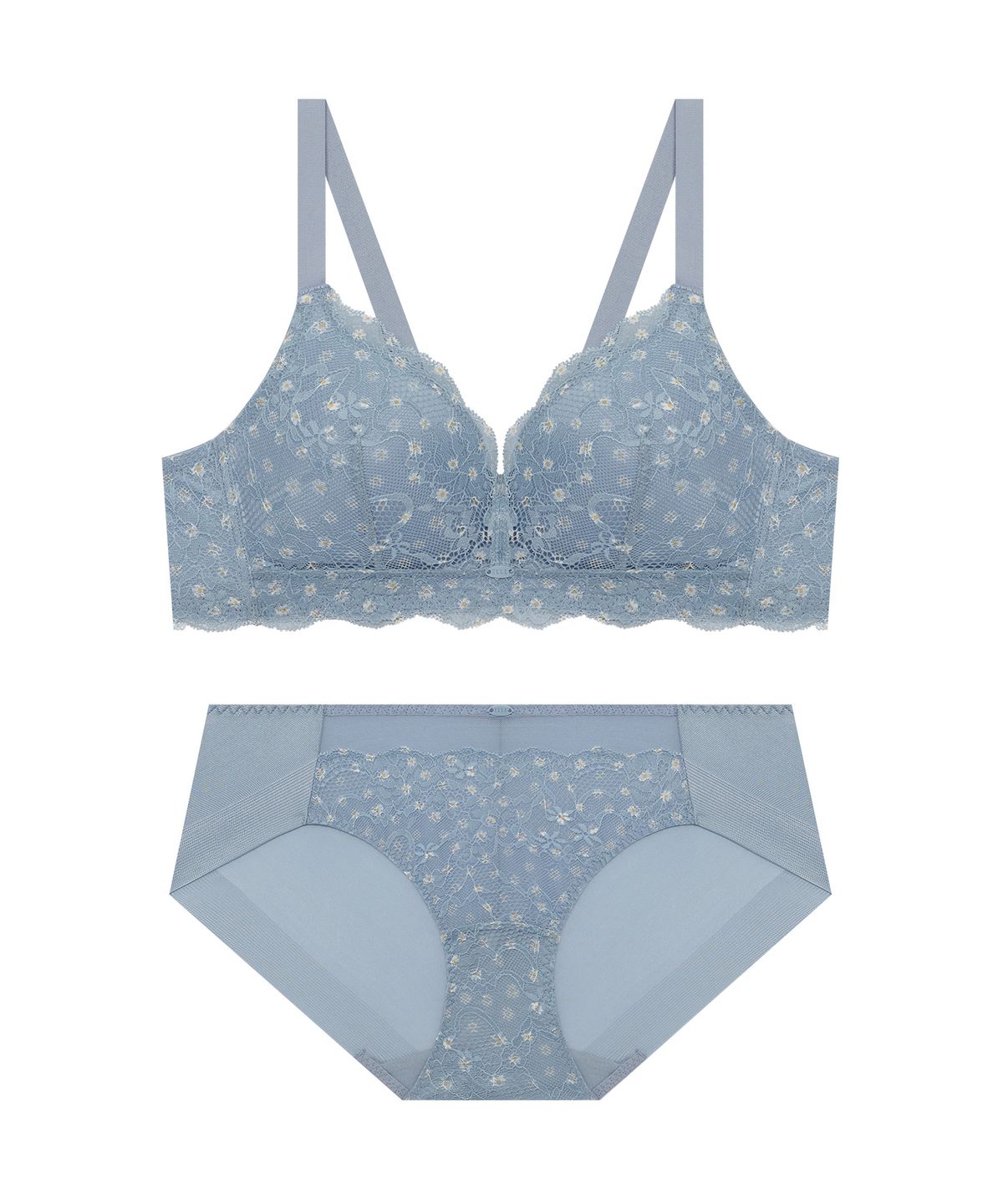 엘르이너웨어(ELLE INNERWEAR) 데이지 레이스 노와이어 브라 팬티 세트