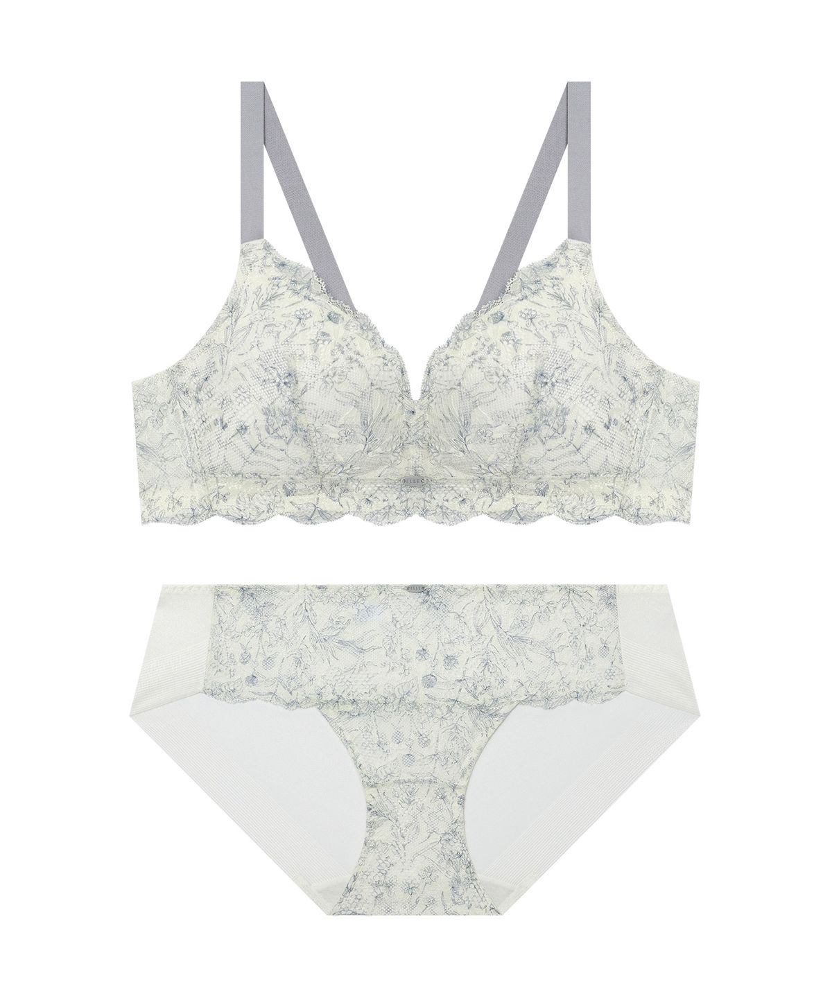 엘르이너웨어(ELLE INNERWEAR) 블로우 레이스 노와이어 브라 팬티 세트