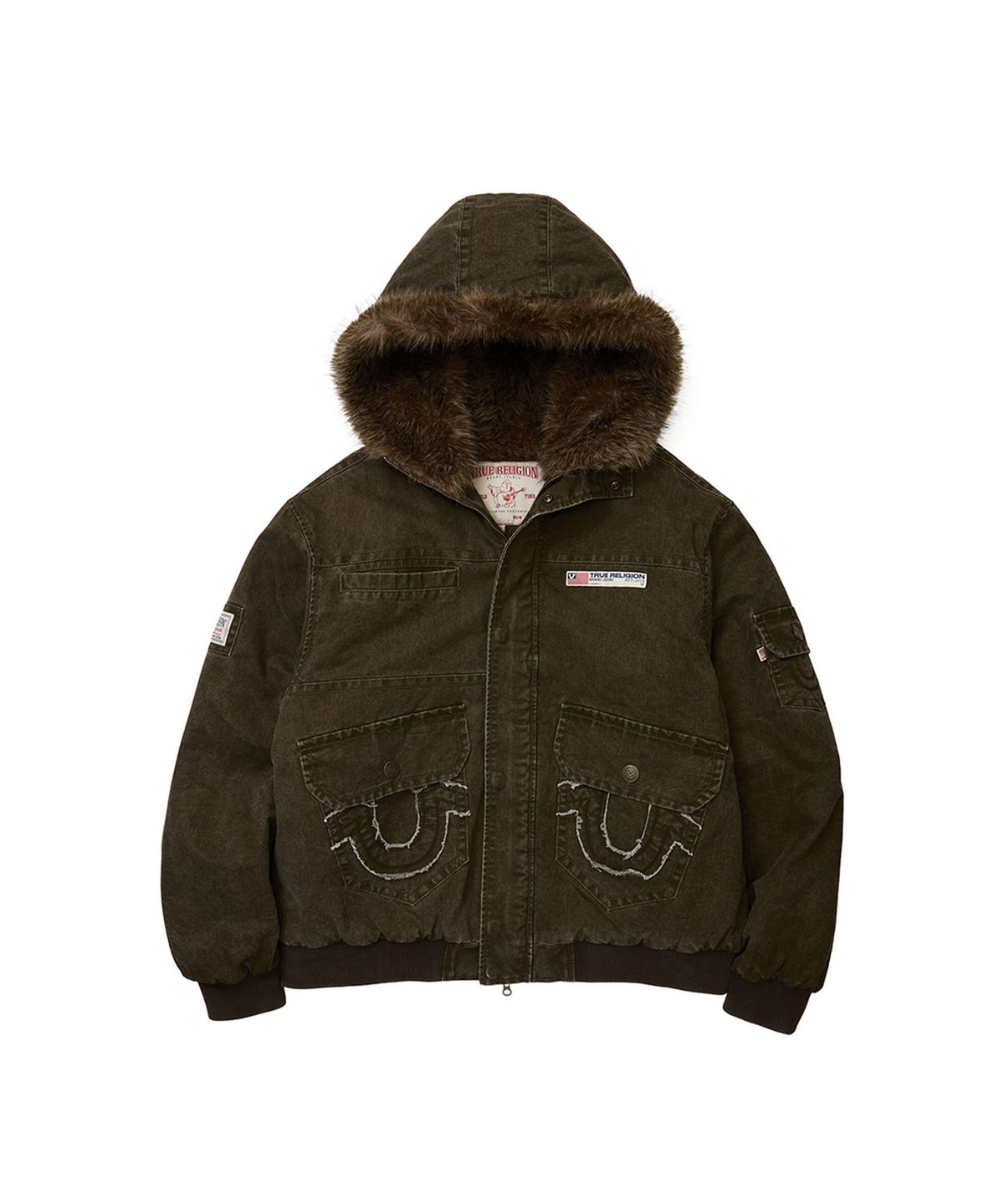 트루릴리젼(TRUERELIGION) Fur Hood Washed Work Jacket - WASHED BROWN
