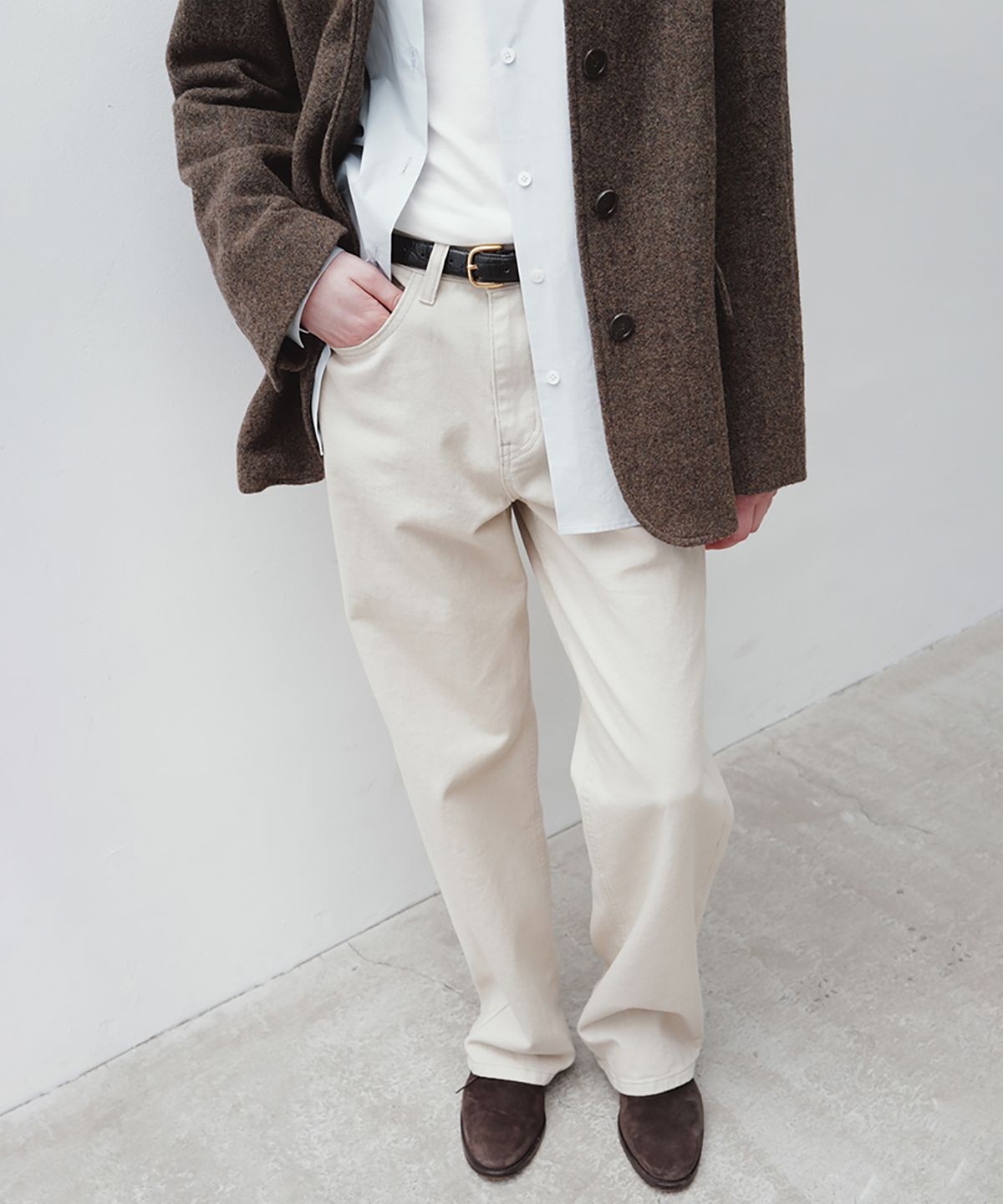 르(LE) straight-fit cotton pants (beige)