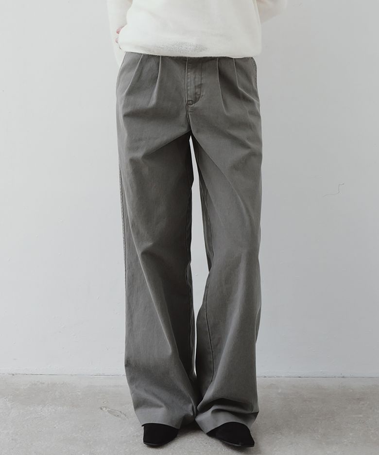 washed double-pleated pants (khaki)