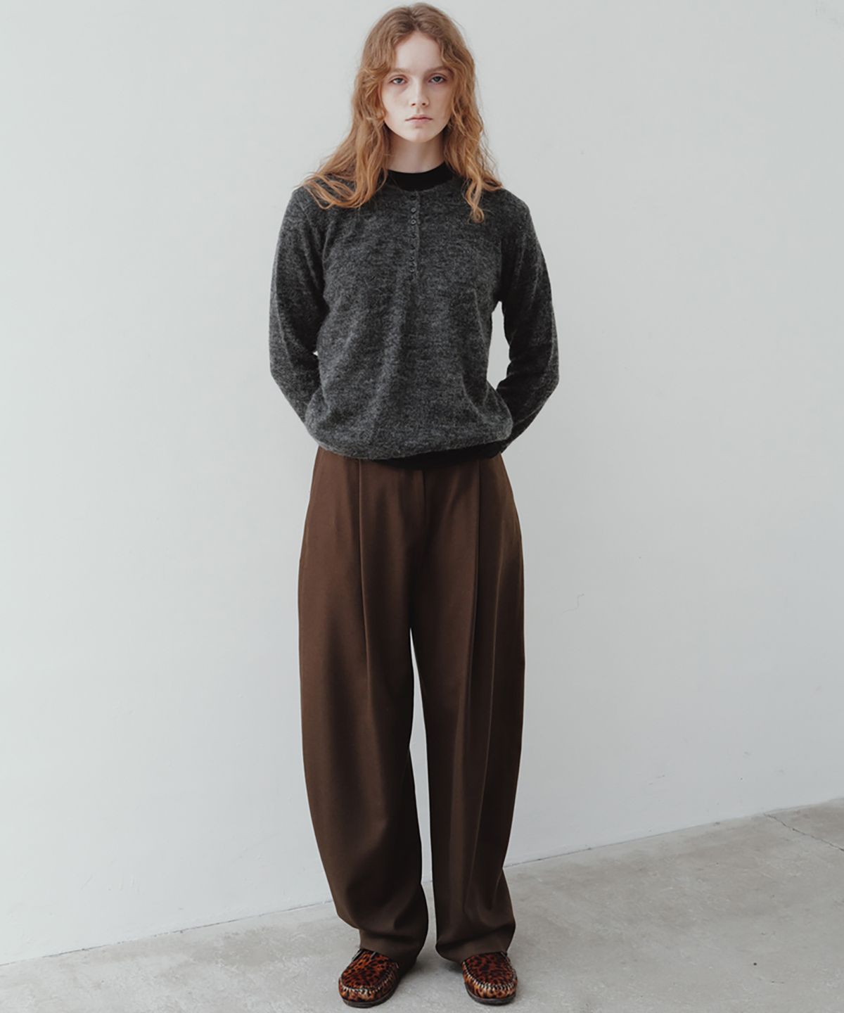 르(LE) wool barrel pants (brown)