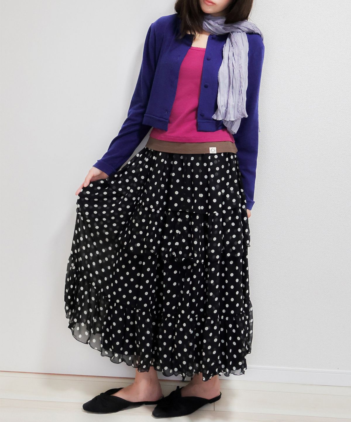 로액슈얼(LO AXUAL) DOT CHIFFON FLARE SKIRT_BLACK