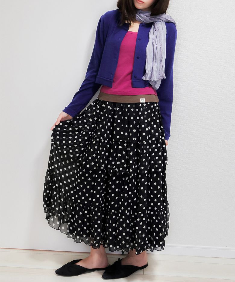 DOT CHIFFON FLARE SKIRT_BLACK