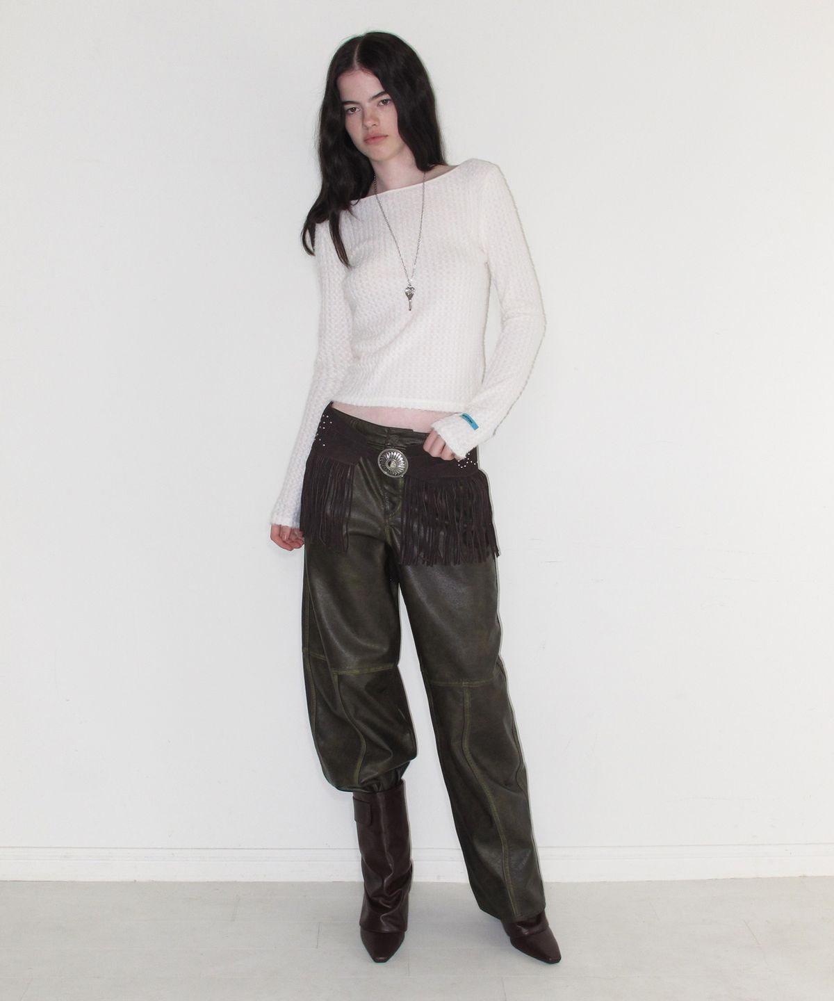 인스턴트펑크(INSTANTFUNK) WASHED LEATHER PANEL PANTS - BROWN