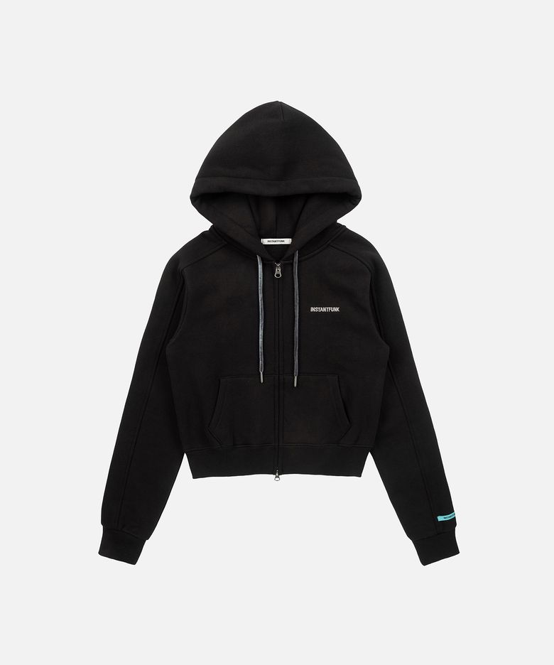 RHINESTONE ZIP HOOD UP HOODIE - BLACK