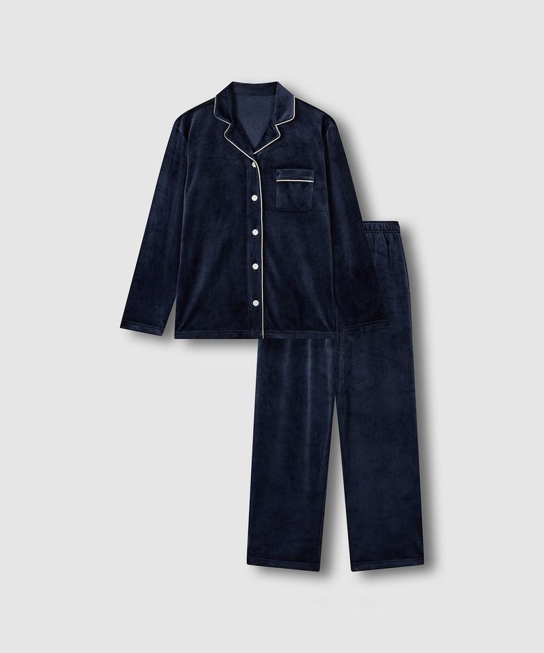 여 밍크 플리스 파자마 세트_네이비