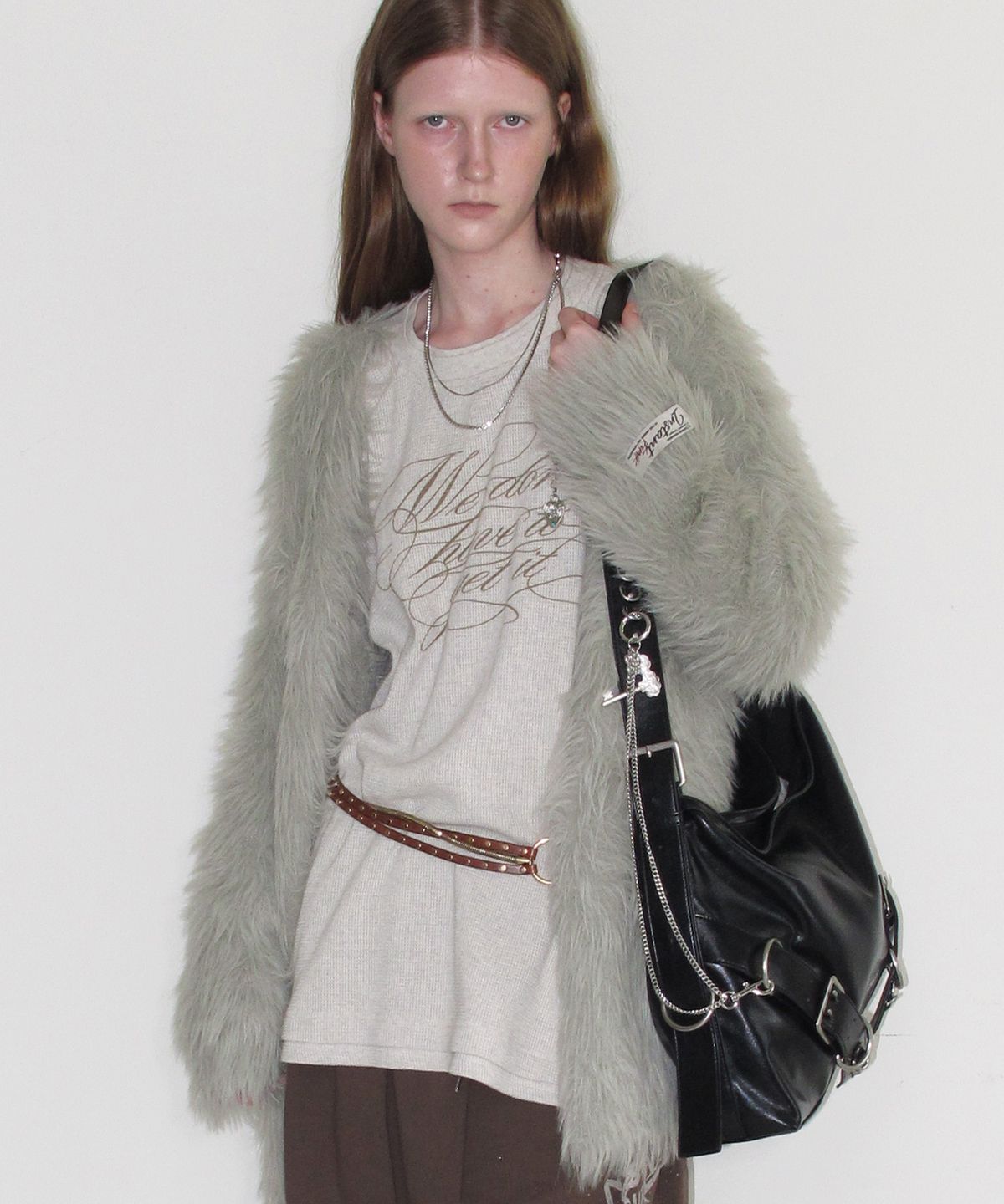 인스턴트펑크(INSTANTFUNK) OVERSIZED FEATHER YARN LONG CARDIGAN - GREY