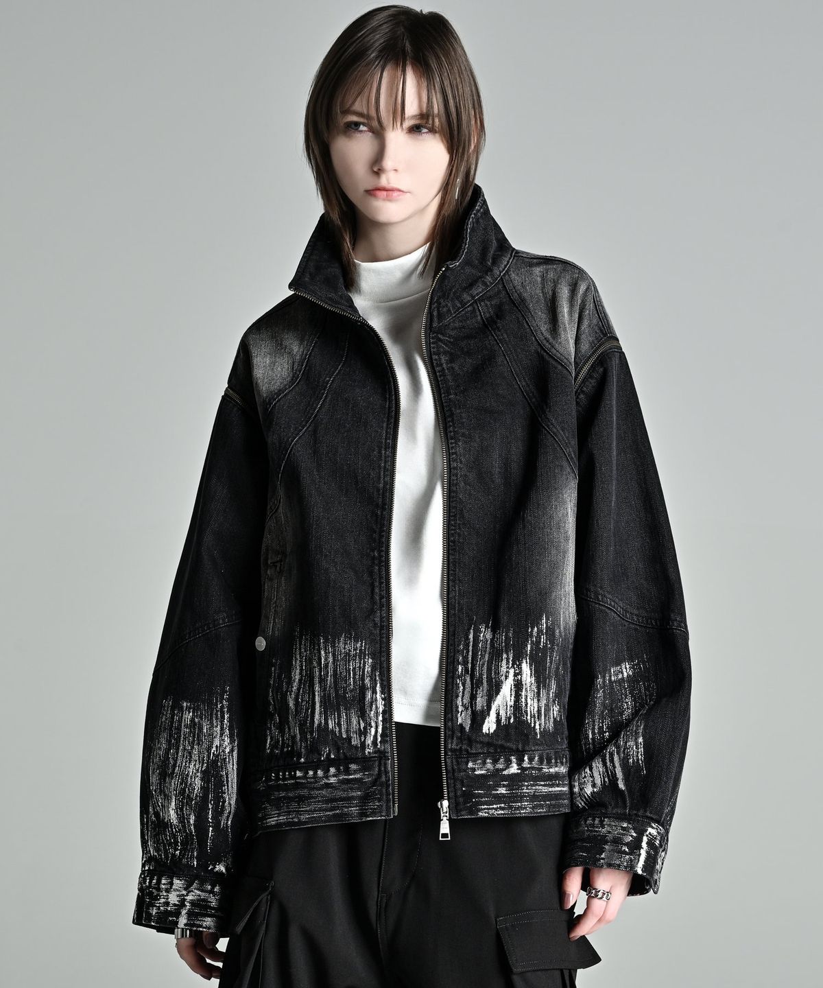 아들러(ADRER) 3way Zip Sleeve Blast Denim Blouson