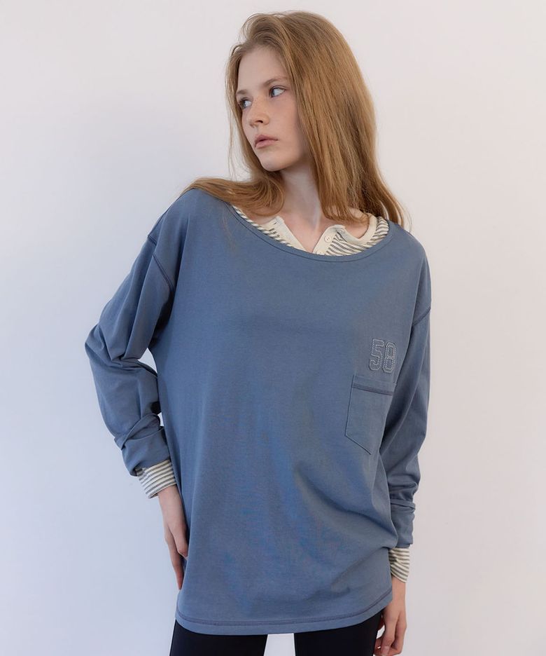 PATCHED POCKET OFF SHOULDER T [ JEAN ]