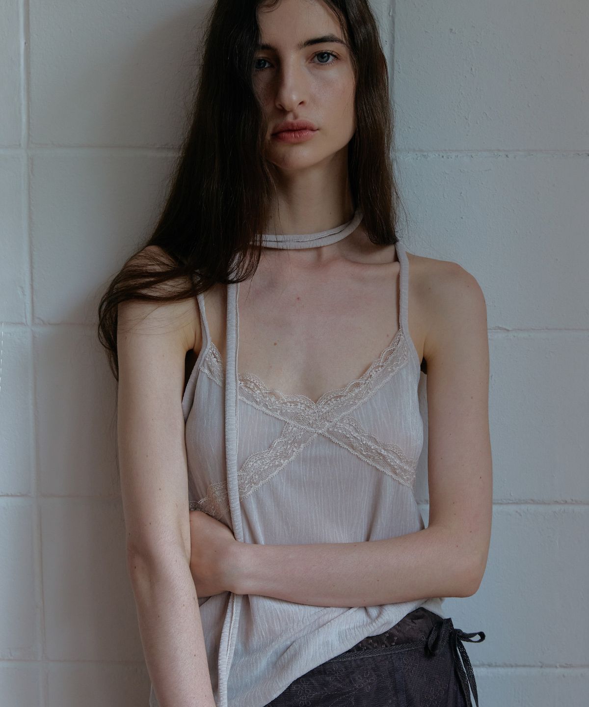 스르비(SELEVER) Velvet Lace Tie Camisole_3 Color