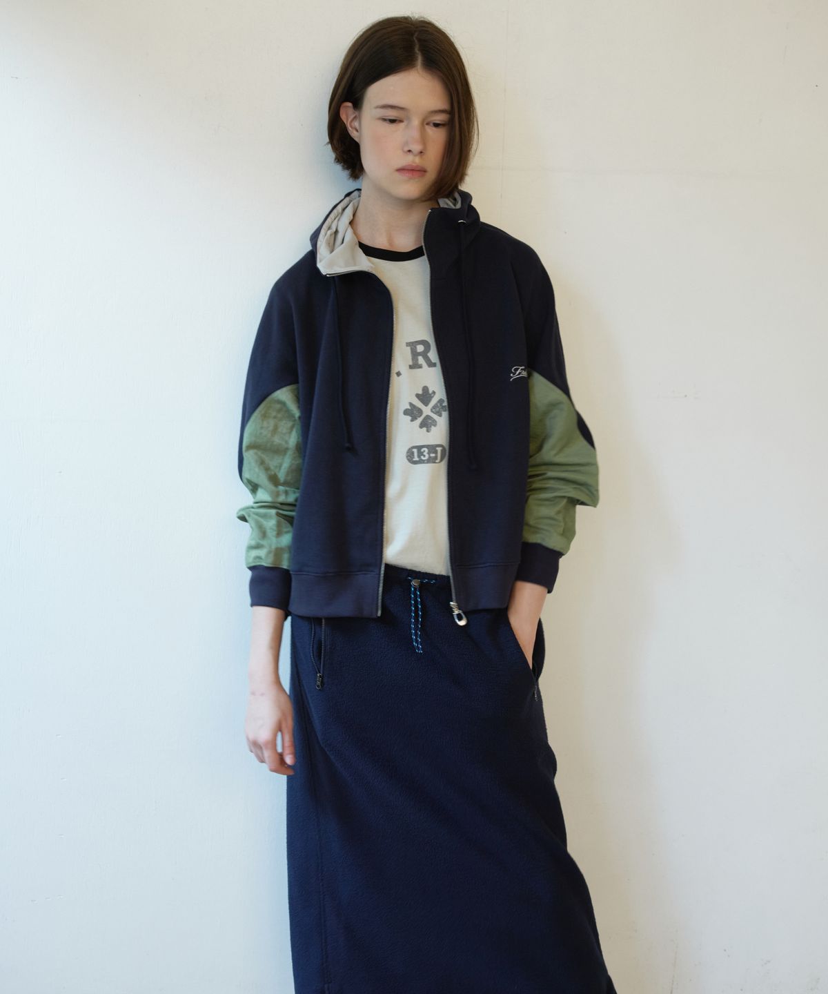 프리터(FRITUR) Arc Fleece Long Skirt Navy_F263SK09