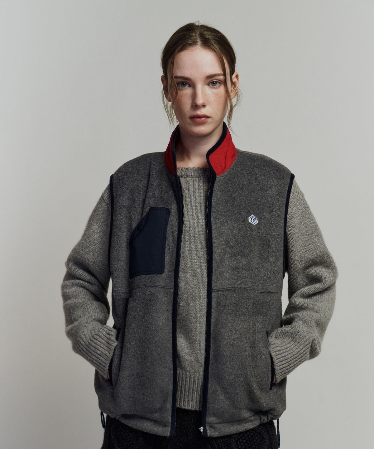 프리터(FRITUR) Round Pocket Fleece Vest Grey_F263VE01