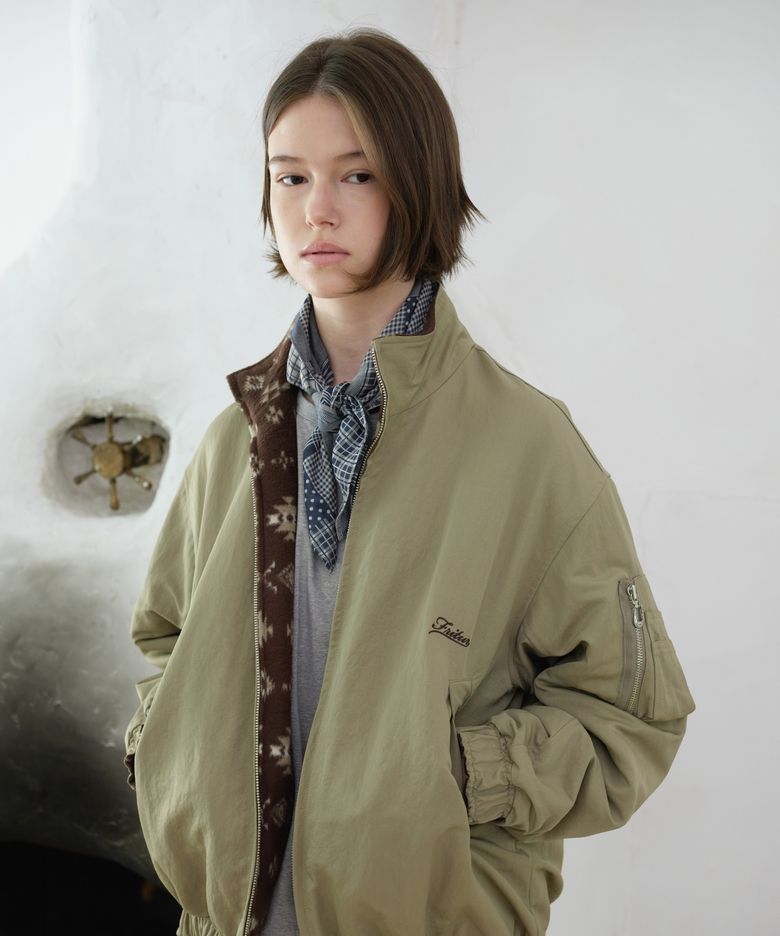 Reversible Pattern Bomber Jacket Beige_F263JK23