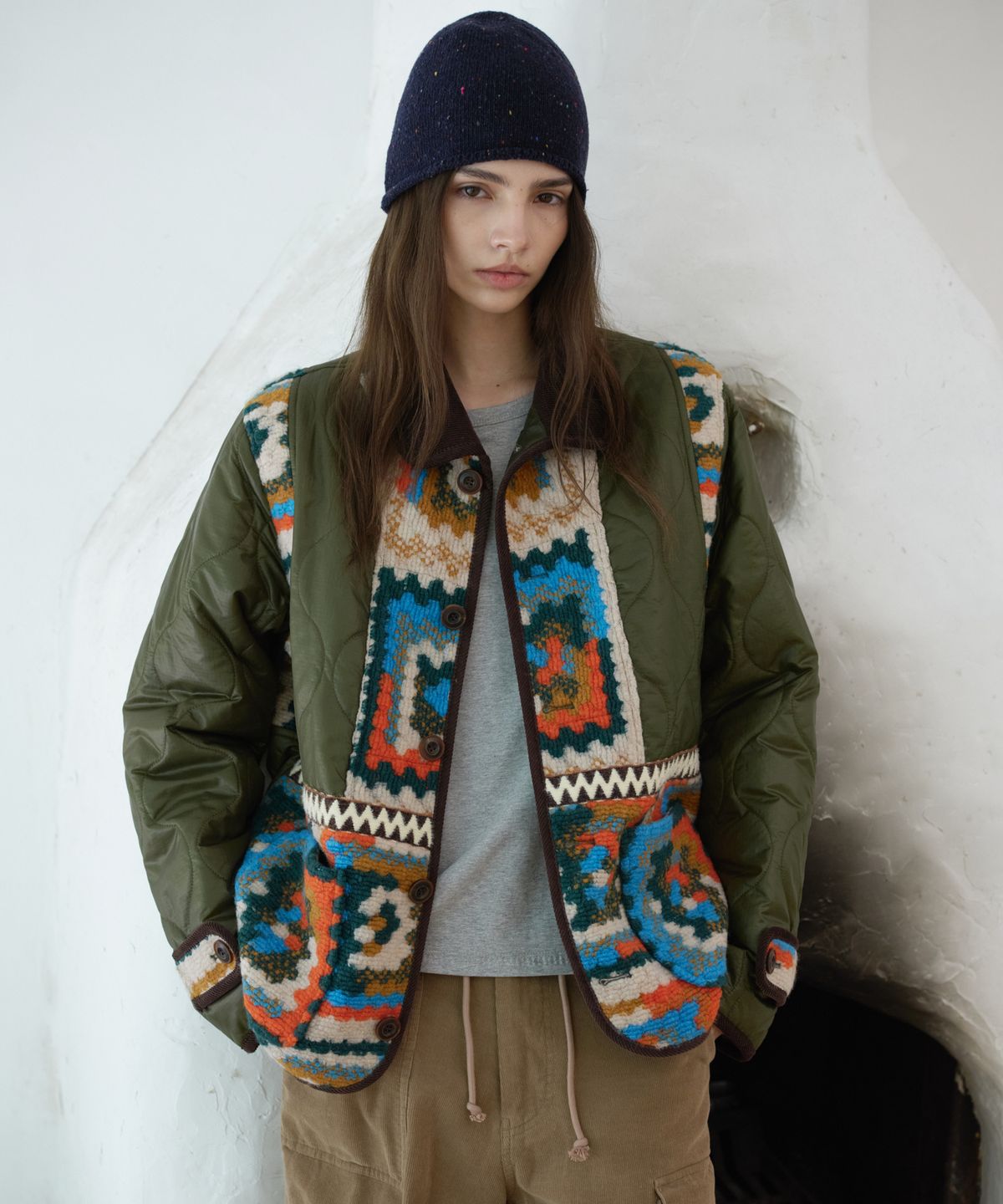 프리터(FRITUR) Patchwork Quilted Jacket Khaki_F263JK05