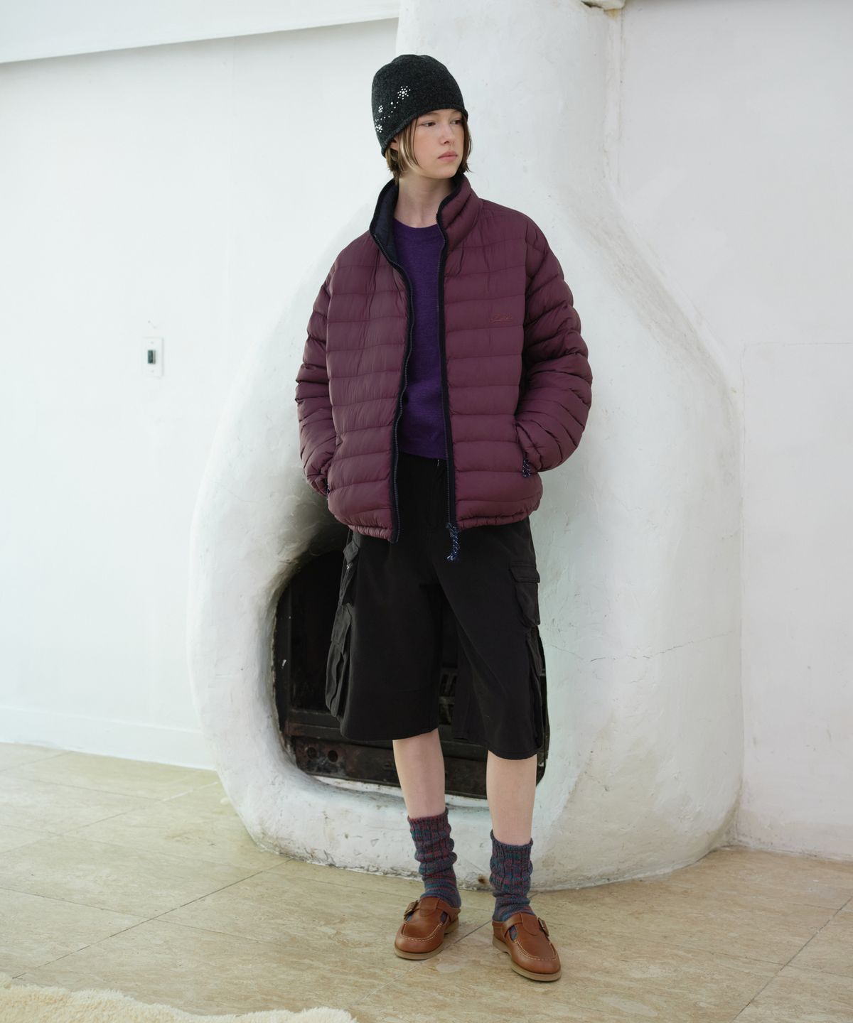 프리터(FRITUR) Lite Reversible High-neck Jacket Burgundy_F263JP22