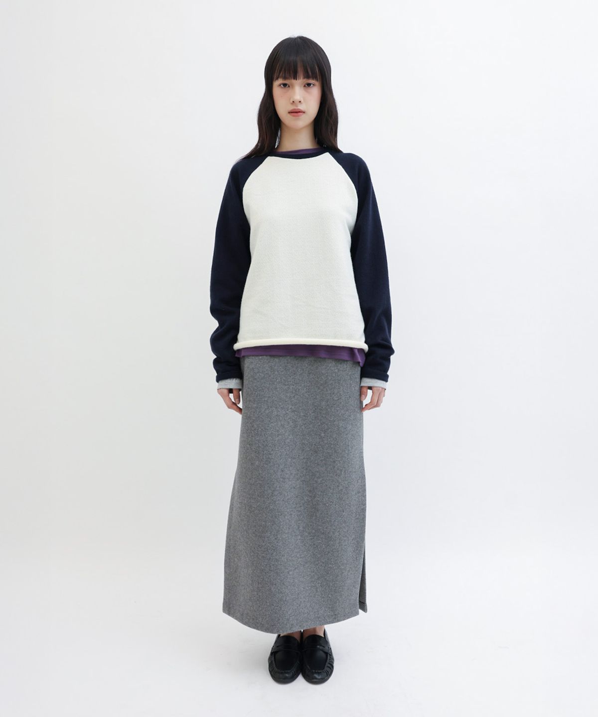 애니타임로릭(ANYTIME LOREAK) HEATHER RAGLAN KNIT - NAVY