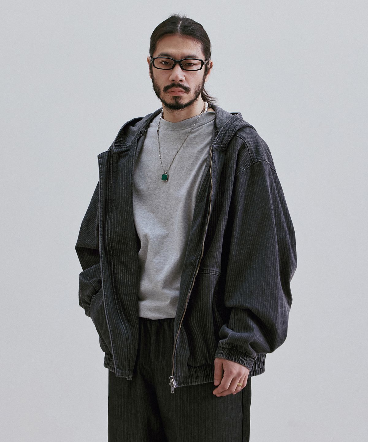 러기드하우스(RUGGED HOUSE) 소프트 터치 데님 봄버 후드자켓 흑청