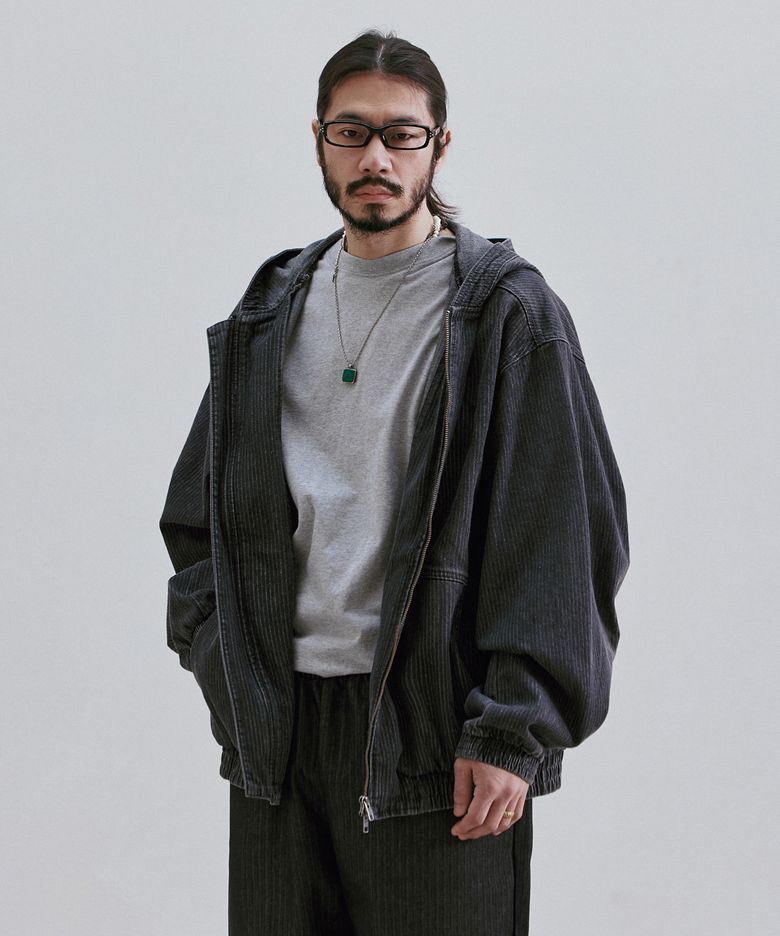 소프트 터치 데님 봄버 후드자켓 흑청
