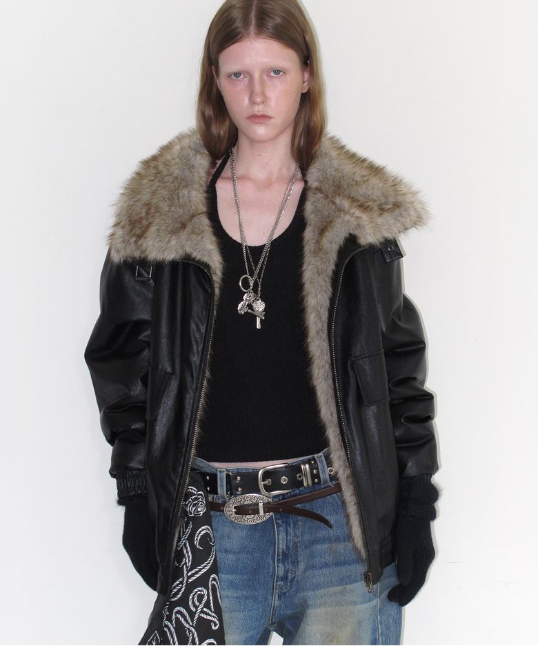 REVERSIBLE HIGH NECK FUR JUMPER - BLACK