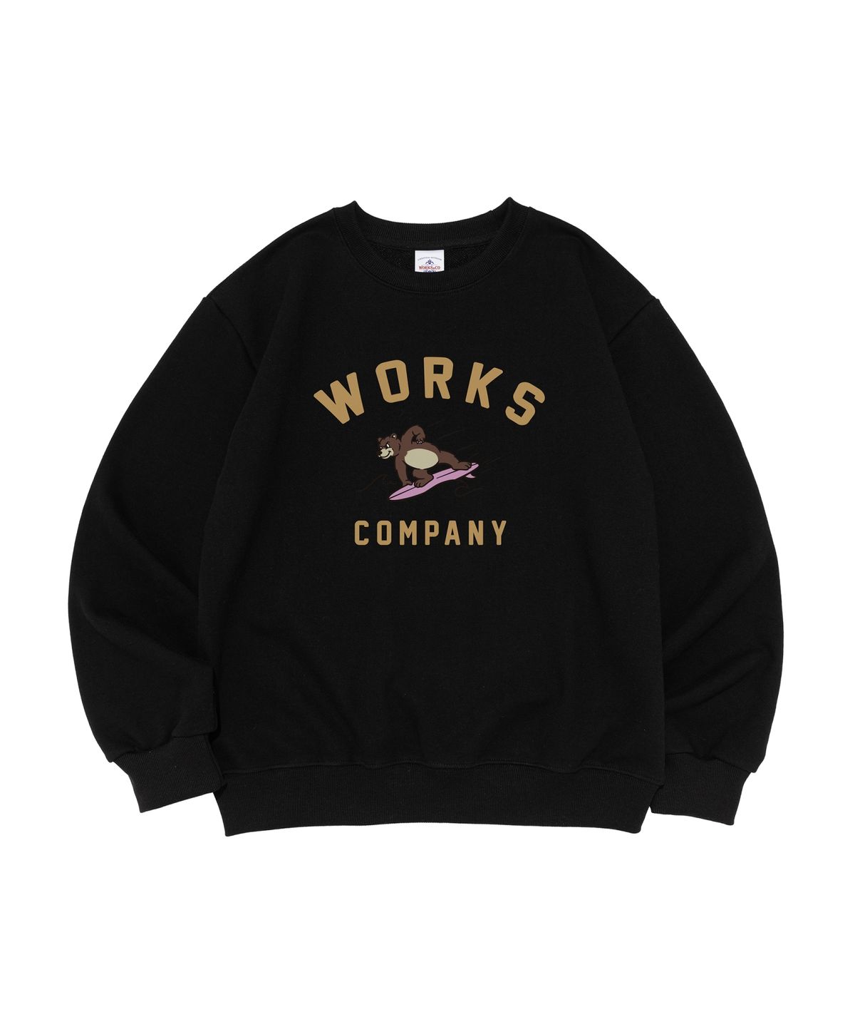 웍스앤코(WORKS & CO.) [라이트코튼] 서프 베어 그래픽 맨투맨 (블랙)