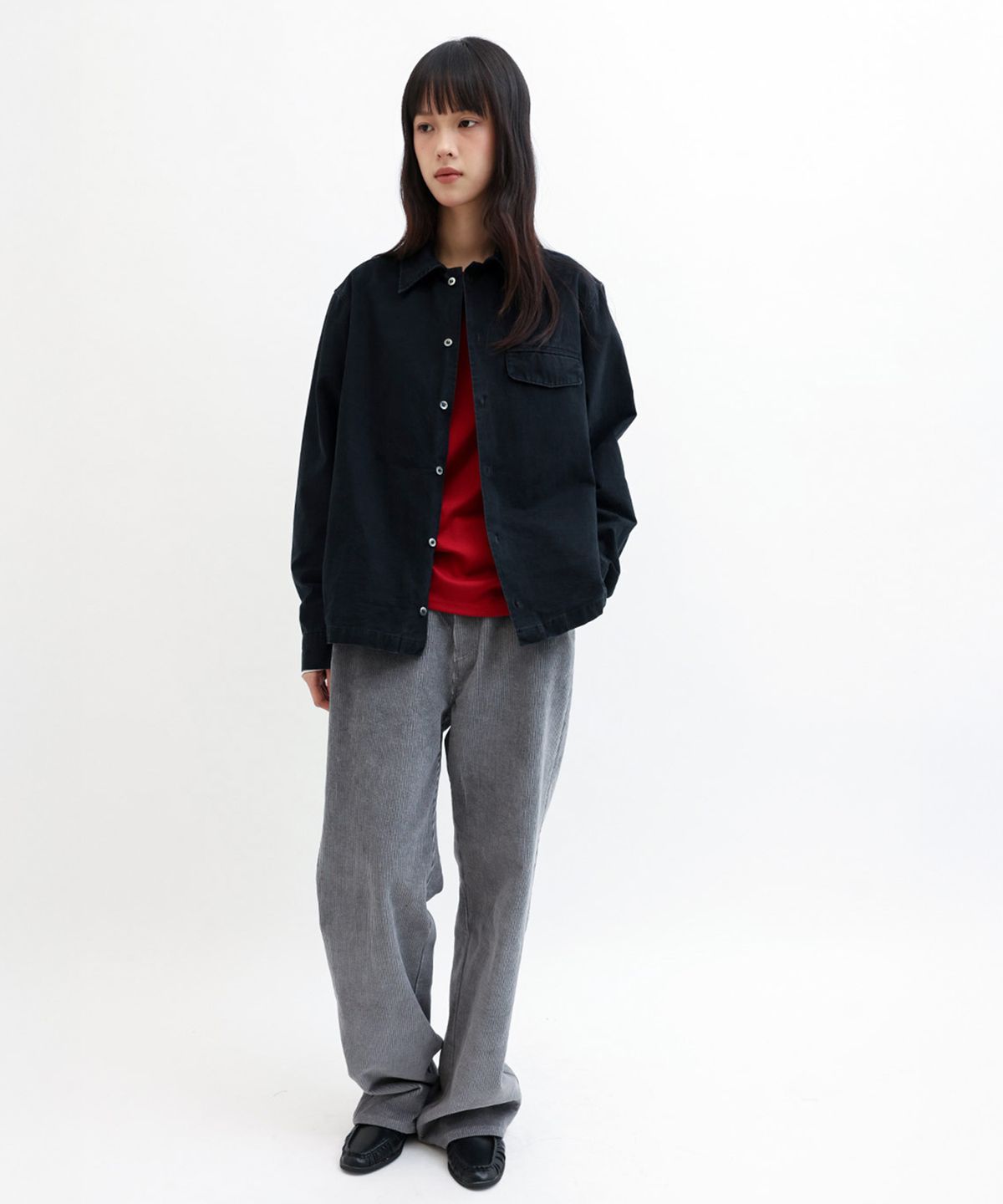애니타임로릭(ANYTIME LOREAK) PANSY VINTAGE SHACKET - BLACK