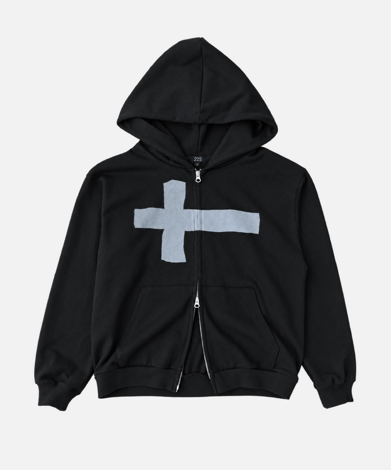 225 Cross 2way hoodie zip-up (black)