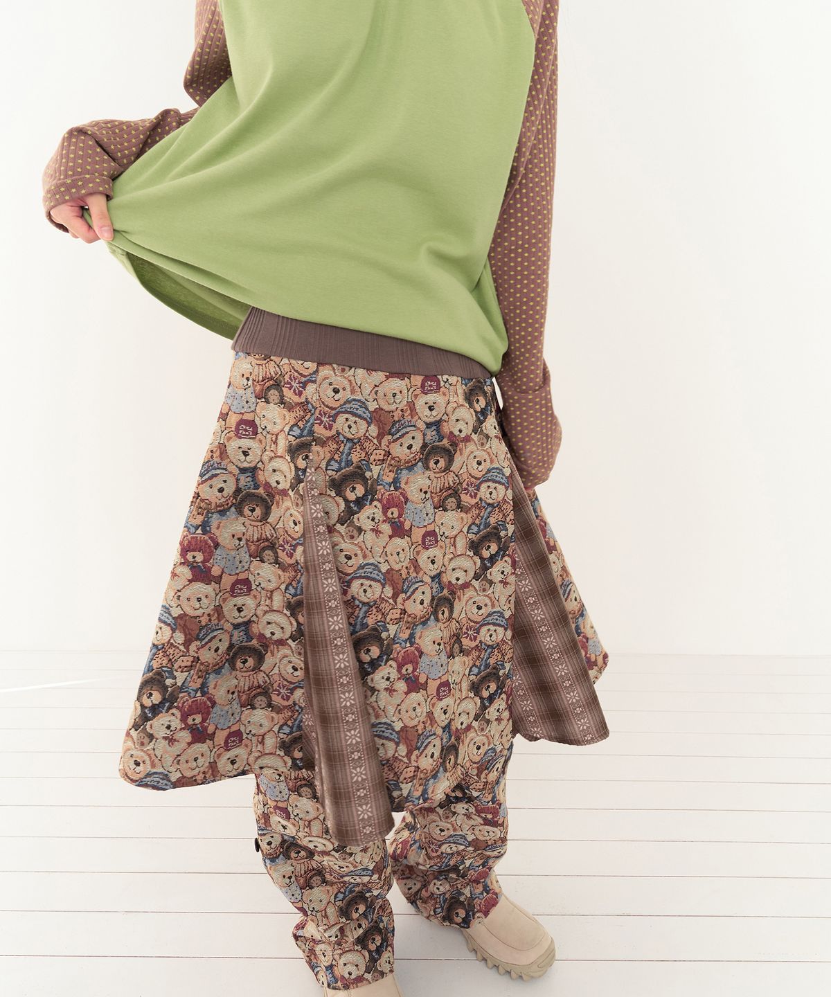 무음(MUWM) 패치워크 플레어 스커트 Patchwork Flare Skirt (Brown)