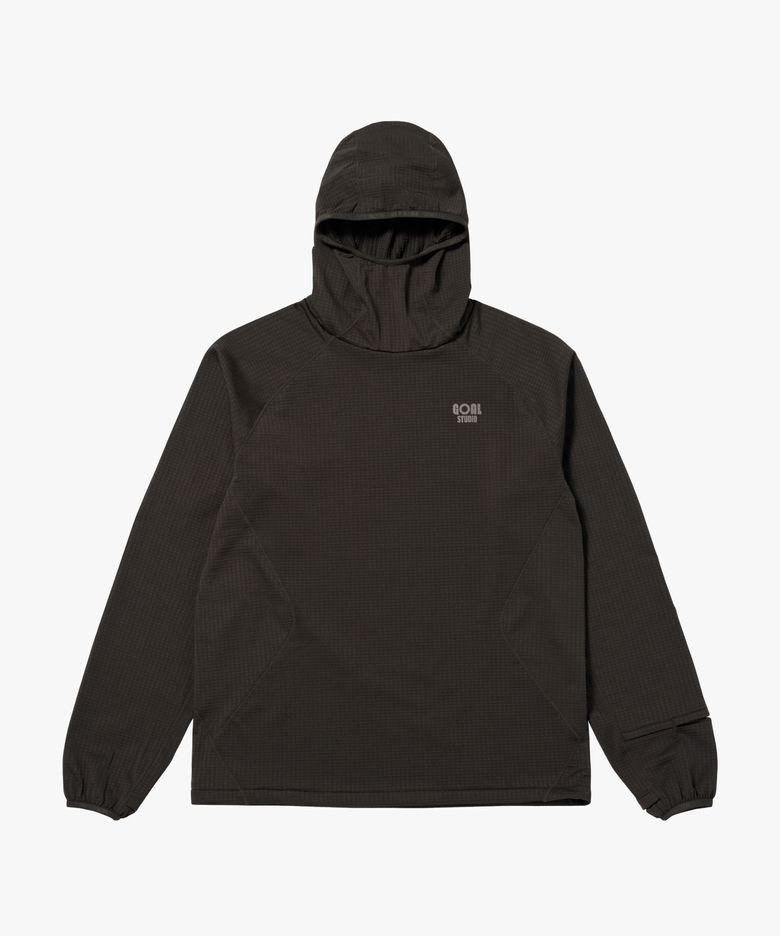 GRID FLEECE LONG SLEEVE HOODIE-DARK CHARCOAL