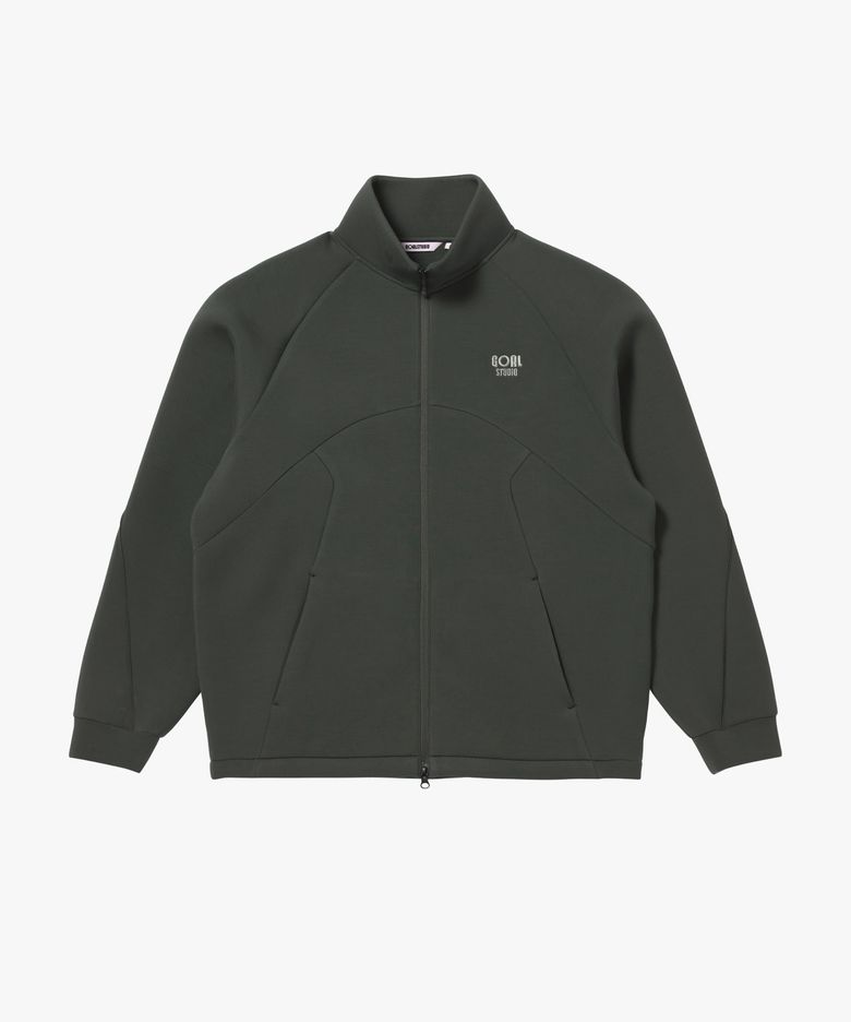 ICONIC PANELED TRACK ZIP-UP-DARK CHARCOAL