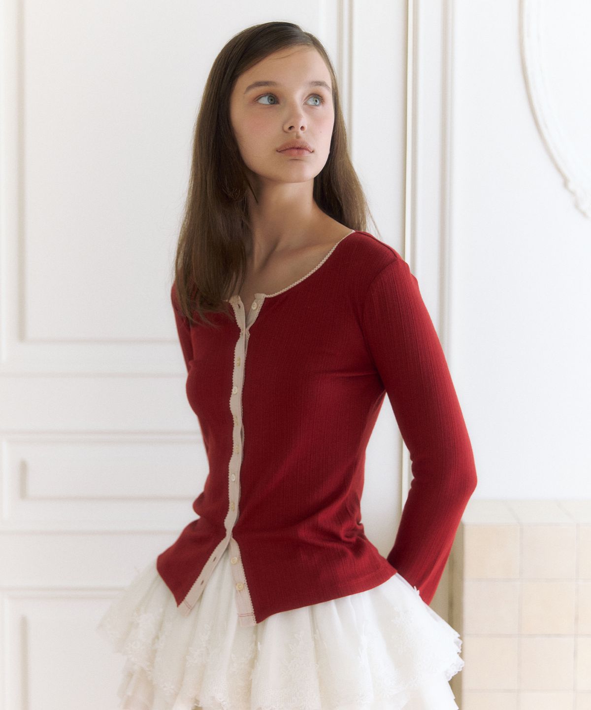 더티스(THETIS) LACE TRIM BUTTON CARDIGAN_TT6W201RD