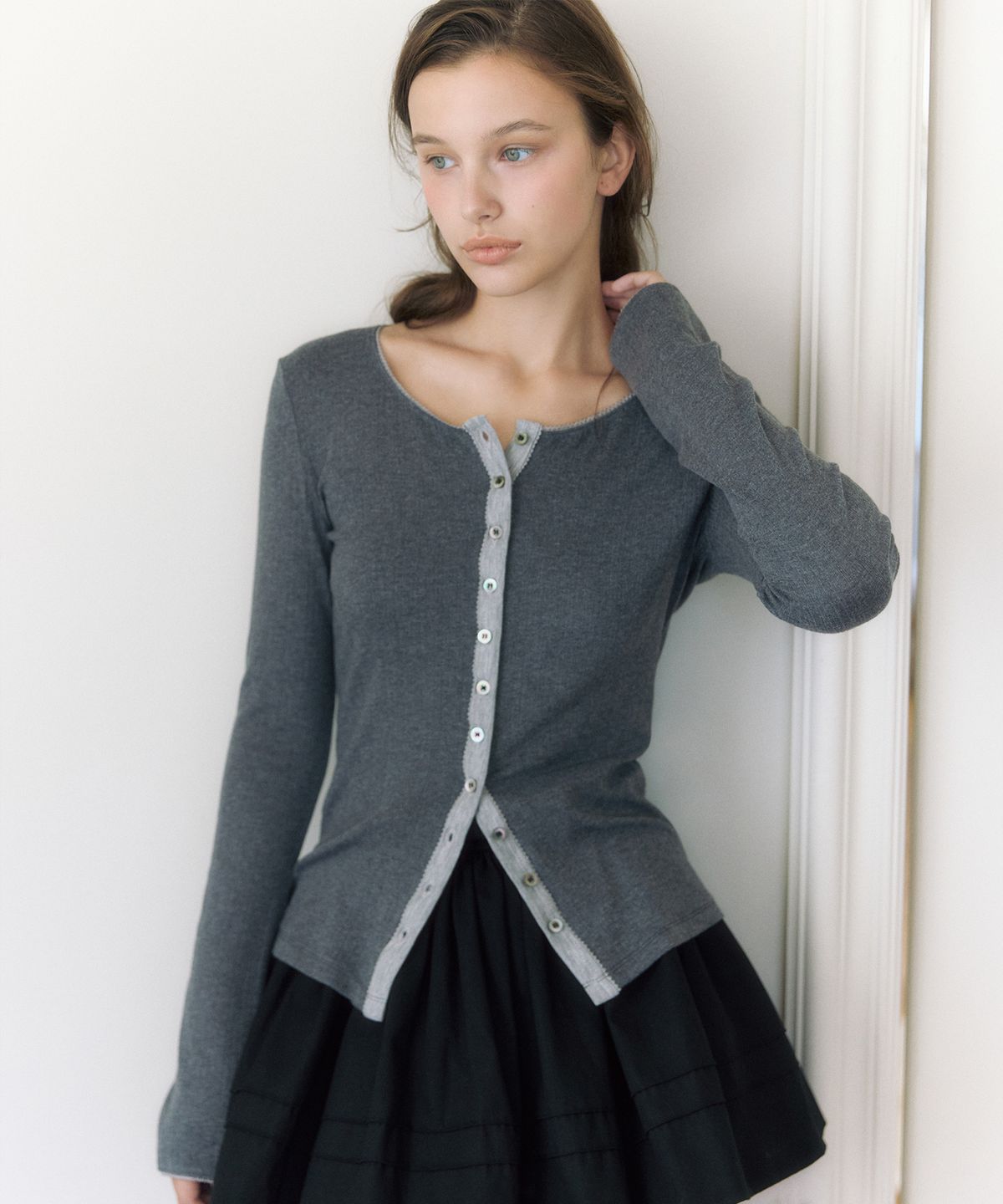 더티스(THETIS) LACE TRIM BUTTON CARDIGAN_TT6W201CH